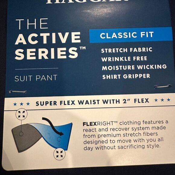 HAGGAR CLASSIC FIT BLUE SUIT PANTS 44 X 32 NEW FLEX WAIST - Picture 10 of 11
